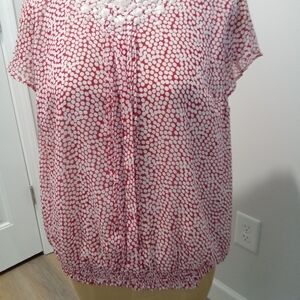 CJ Banks Plus Size 2X Red and White Polka Dot Short Ruffled Sleeves